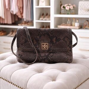 Tory Burch Dark Brown Snake Print Purse